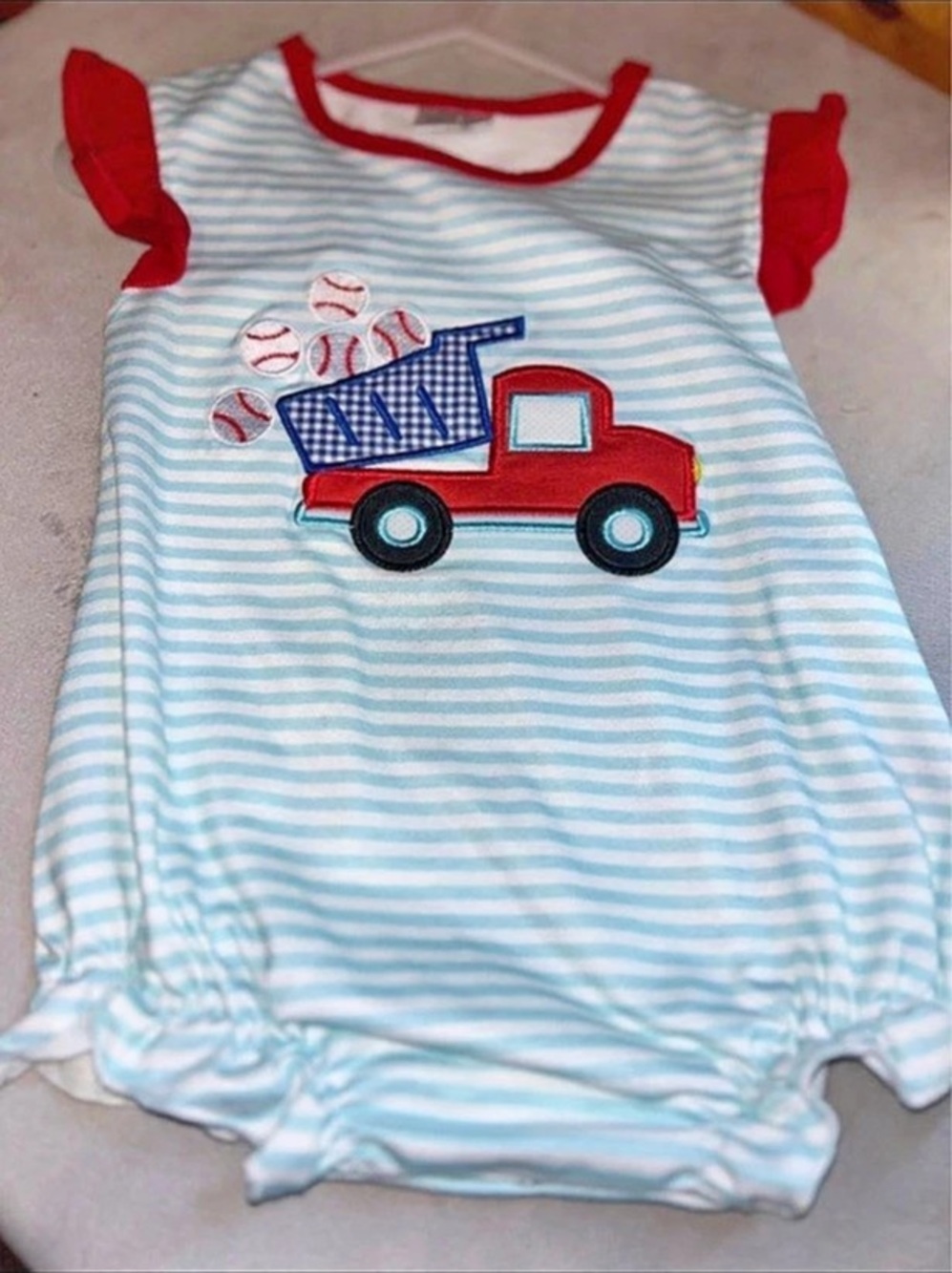 Baby Girls Bubble - Blue Baseball with Red Trim & Red Baby 12M
